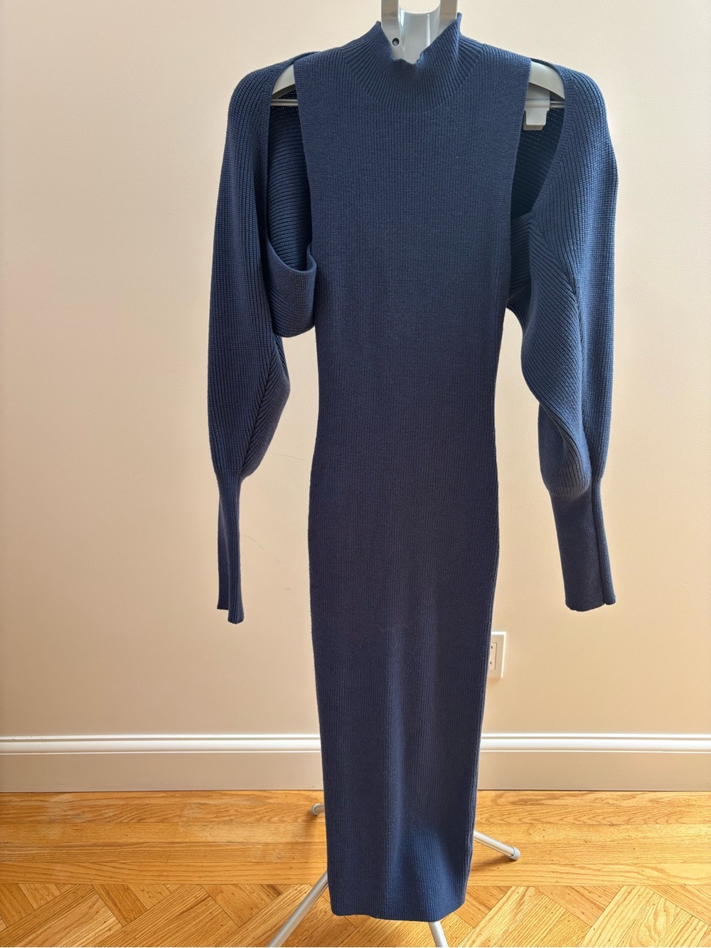 Sleeveless Cutout Navy Midi Dress with Detachable Sleeve jacket size L
